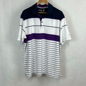 Walter Hagen Polo Golf Shirt Sz XL White Purple Stripe Performance Short Sleeve